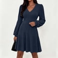thumbnail image 3 of Lmueinov Women's Sweater Dress V-Neck Long Sleeve Ribbed Knit Mini Dress Flowy Tunic Short Dress Casual Fall Winter Swing Dress Daily Dating Outfits, 3 of 7