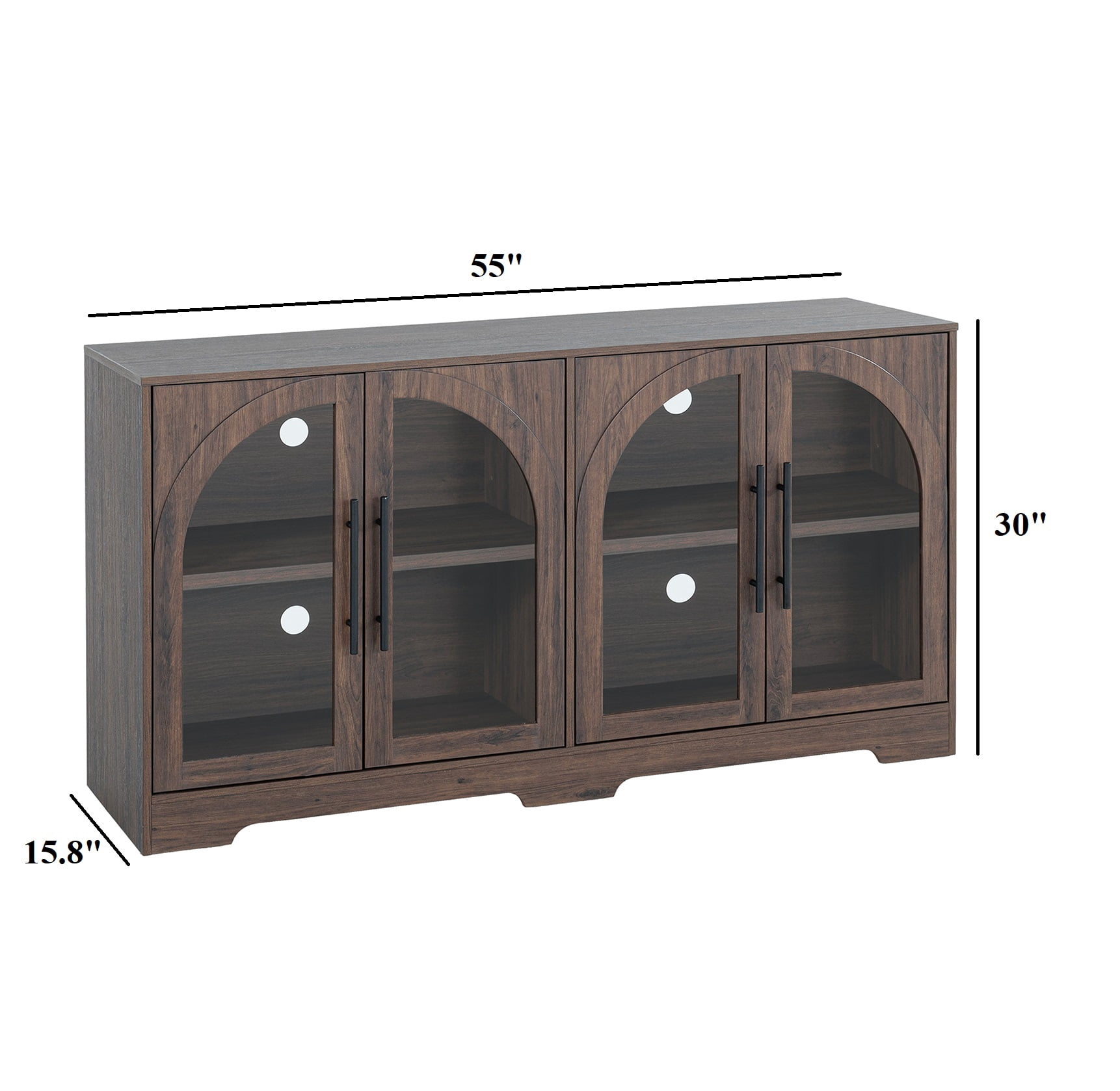 Walnut Finish 1pc Console Metal Handles Tempered Glass Adjustable Shelves Rustic Living Room Furniture