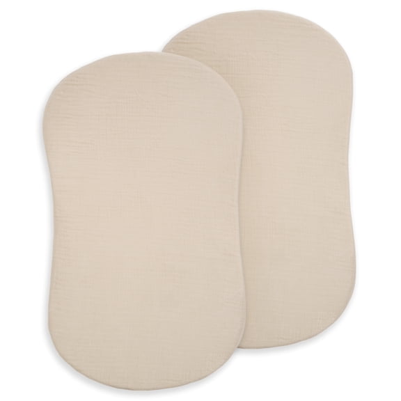 HALO BassiNest Fitted Sheets, Organic Cotton Muslin Bassinet Sheets, Oat, 30" x 18", 2 Pack