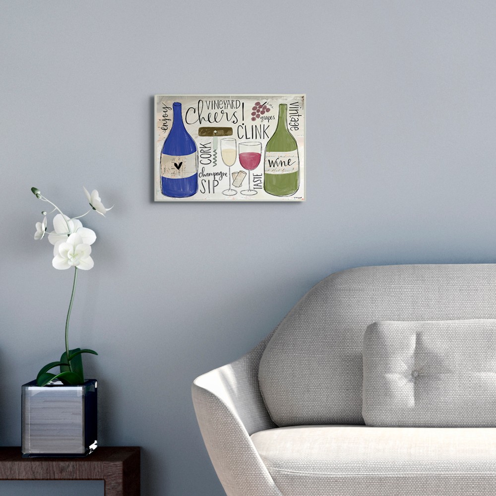 The Stupell Home Decor Cheers Clink Sip Champagne and Wine Words and Doodles