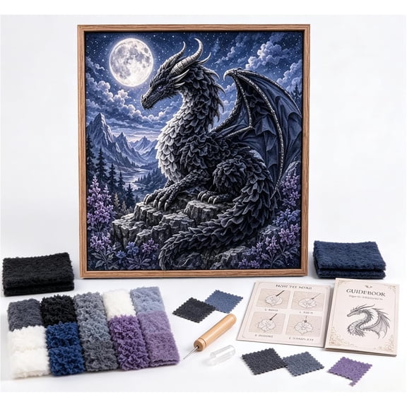 Mythic Dragon Realms 3D Fabric Poke Art Kit, Dragon Fabric Poke Craft | 3D Fabric Poke Art DIY Kit for Adults with Pre-Cut Squares, Handmade Fantasy Wall Decor Gift for Dragons Lovers,Navy