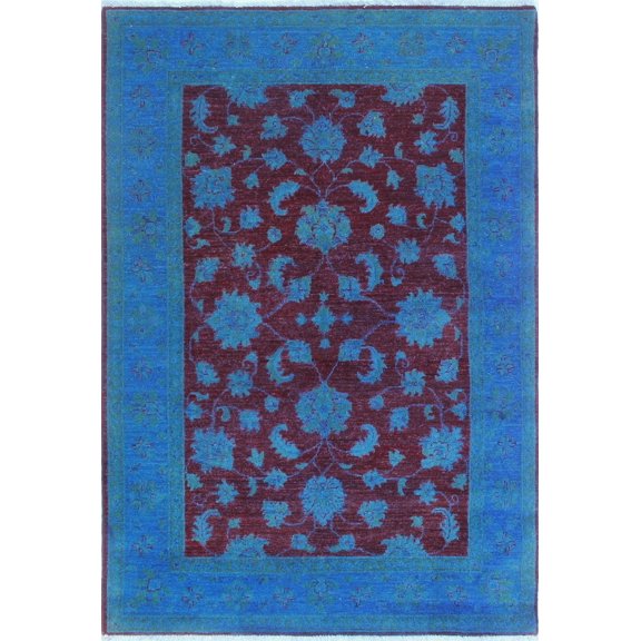 Overdyed Branhard Blue/Burgundy Rug, 4'0" x 5'11"
