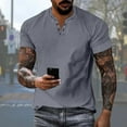 thumbnail image 2 of Mens T Shirts Casual Henley Shirt Solid Color Short Sleeve Button Summer Casual Loose T-Shirts, 2 of 6