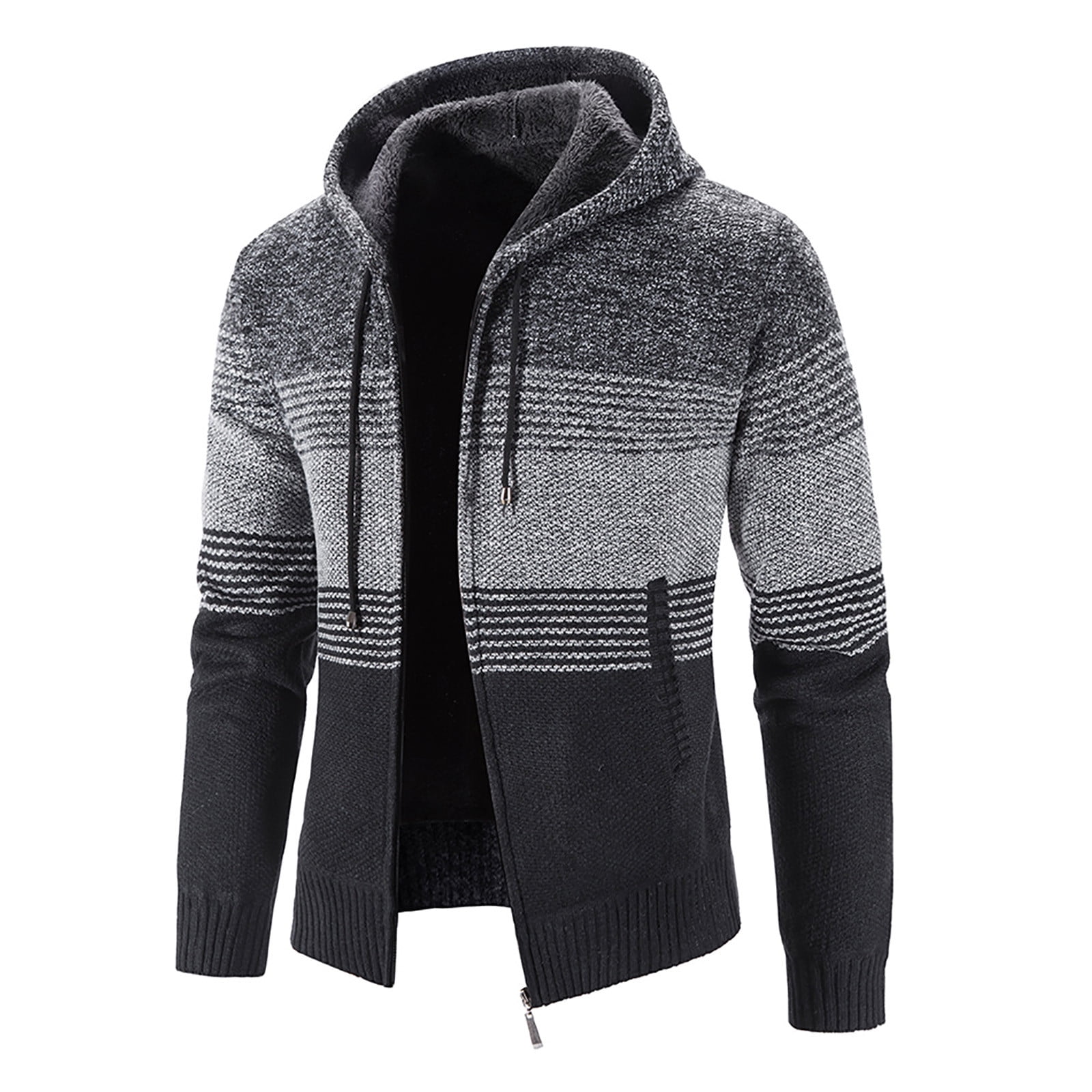 QUYUON Polaire Manteaux Pour Femmes Chandail Vestes Casual Vestes Epaisse Bande Couleur Correspondant a Capuche Manteau Degrade Mens Nouvel automne et hiver 2021 automne et hiver plus velours epais co...