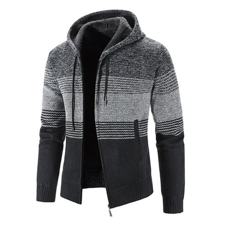 

Trench Coats for Women Winter Jackets for Women Fleece Thick Stripe Color Matching Hooded Sweater Coat Gradient Casual Men s Cardigan Sweaters for Women Clearance Girls Winter Coats Gray L