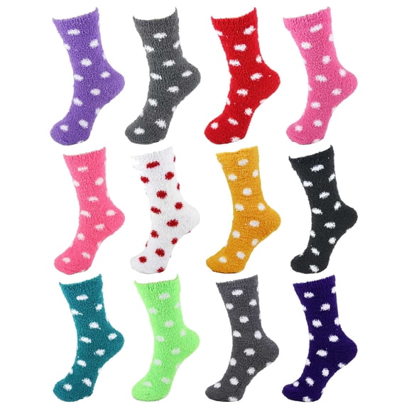 12 Pairs Assorted Super Soft Warm Microfiber Cozy Home Socks - Assortment D3 - Bulk Value Pack