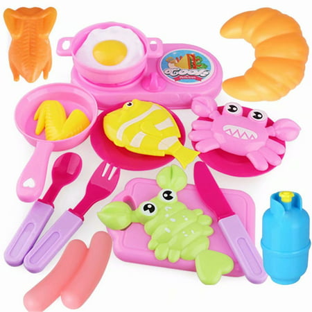 Akoyovwerve 18PCS Kids Play Toy Kitchen Cooking Food Utensils Pans Dishes Cookware Simulation Kitchen Tableware Food