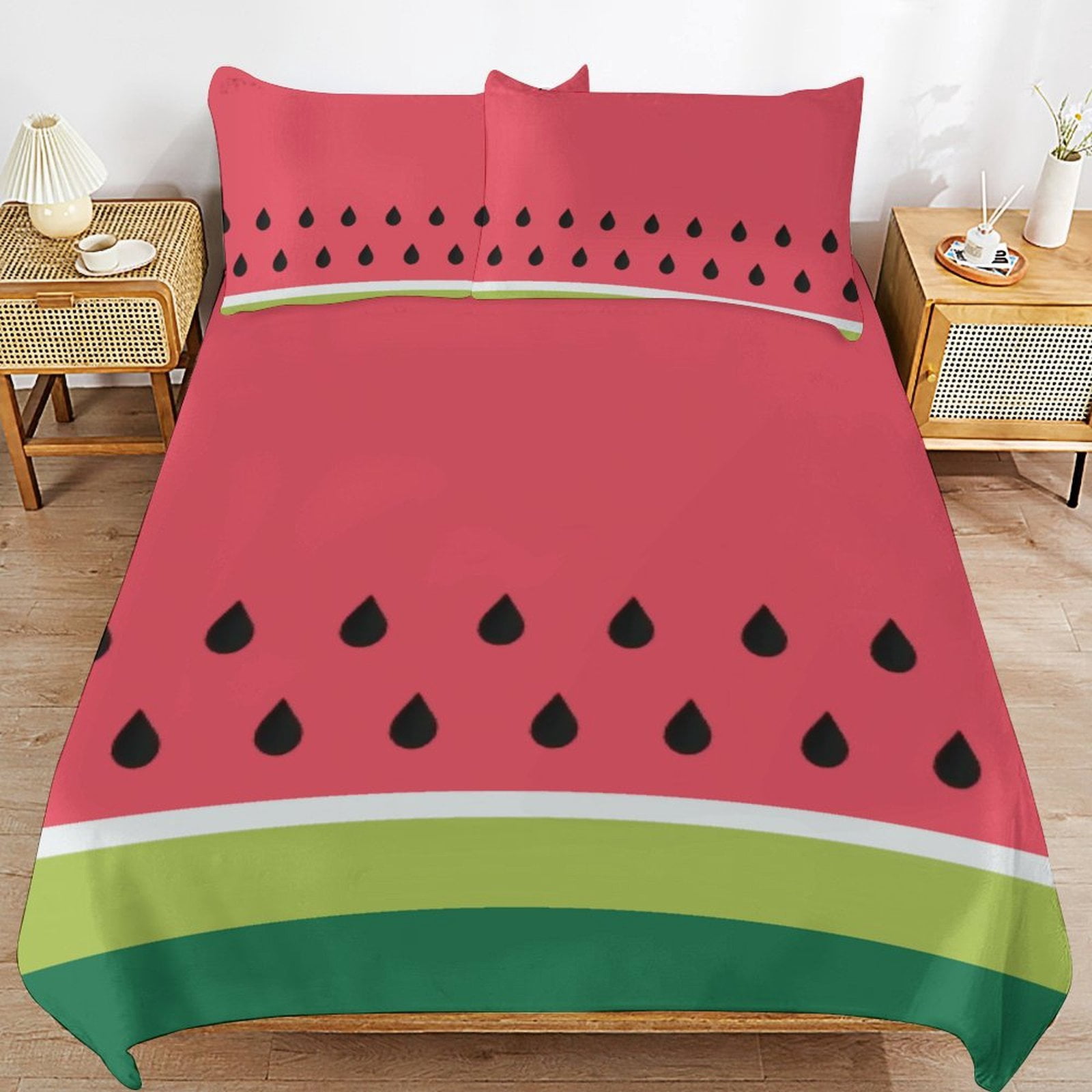 Coral Pink Green Summer Watermelon Fruit Stripes Bedding Set Duvet Cover Couple Bedclothes Pillowcase Customized Home Textiles Bed Set for Twin Size