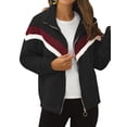 thumbnail image 3 of TWZH Women Color Block Stitching Full Zip Pockets Fleece Outwear Warm Coats Tops, 3 of 7
