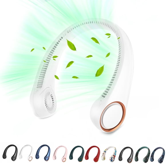 Ventilador de cuello portátil PenKou, refrigeración 360°, 3 velocidades, 4000 mAh, blanco