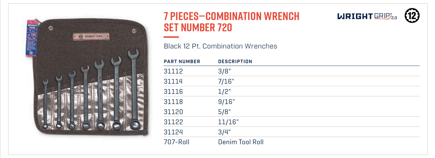 Wright Tool Wrench Set 12Pt Blk Comb 7Pc