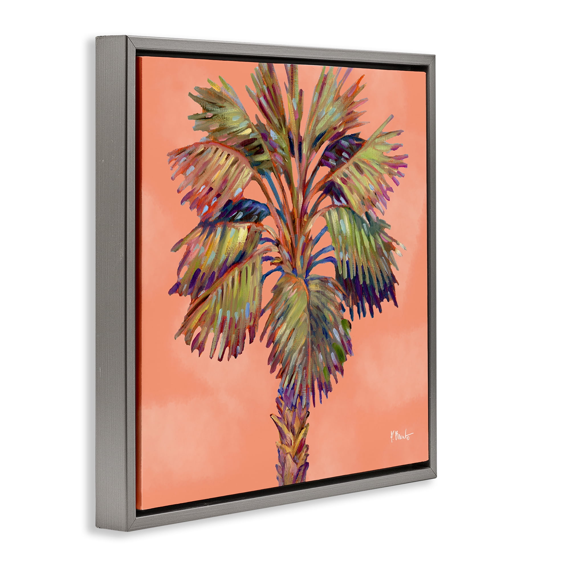 Stupell Industries Bondi Beach Palm Plants & Flowers Painting Gray Floater Framed Canvas Art Print Wall Art, 18 x 18
