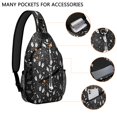 thumbnail image 2 of Sling Backpack,Black White Halloween Hand Tarot Bat Pattern Sling Bag with Water Bottle Holder,Waterproof Sling Bag for Men/Women with Headphone Jack for Hiking,Travel, 2 of 6