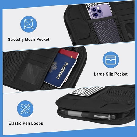 TYFRW-Car Sun Visor Organizer Tactical Car Accessories with Zipper Storage Pouch Glasses Clip Card Sleeve Pocket Multi-Pocket Visor Organizer Fits Most Cars SUVs Trucks