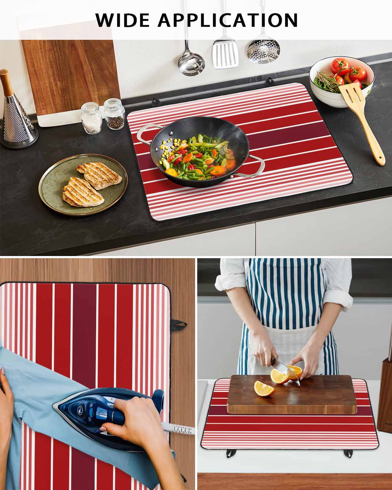 nqOlkjepod Large Induction Cooktop Protector Mat 24"x21", Red Striped Stove Top Covers for Electric Stove, Modern Minimalist Gradient Lines Country Stove Burner Cover Mats, Glass Top Stove Cover