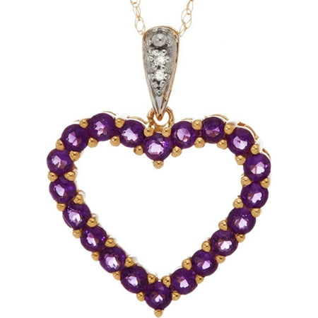 .84 Carat T.G.W. Amethyst and Diamond Accent 10kt Yellow Gold Heart Pendant, 18