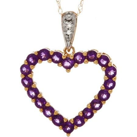 .84 Carat T.G.W. Amethyst and Diamond Accent 10kt Yellow Gold Heart Pendant, 18"