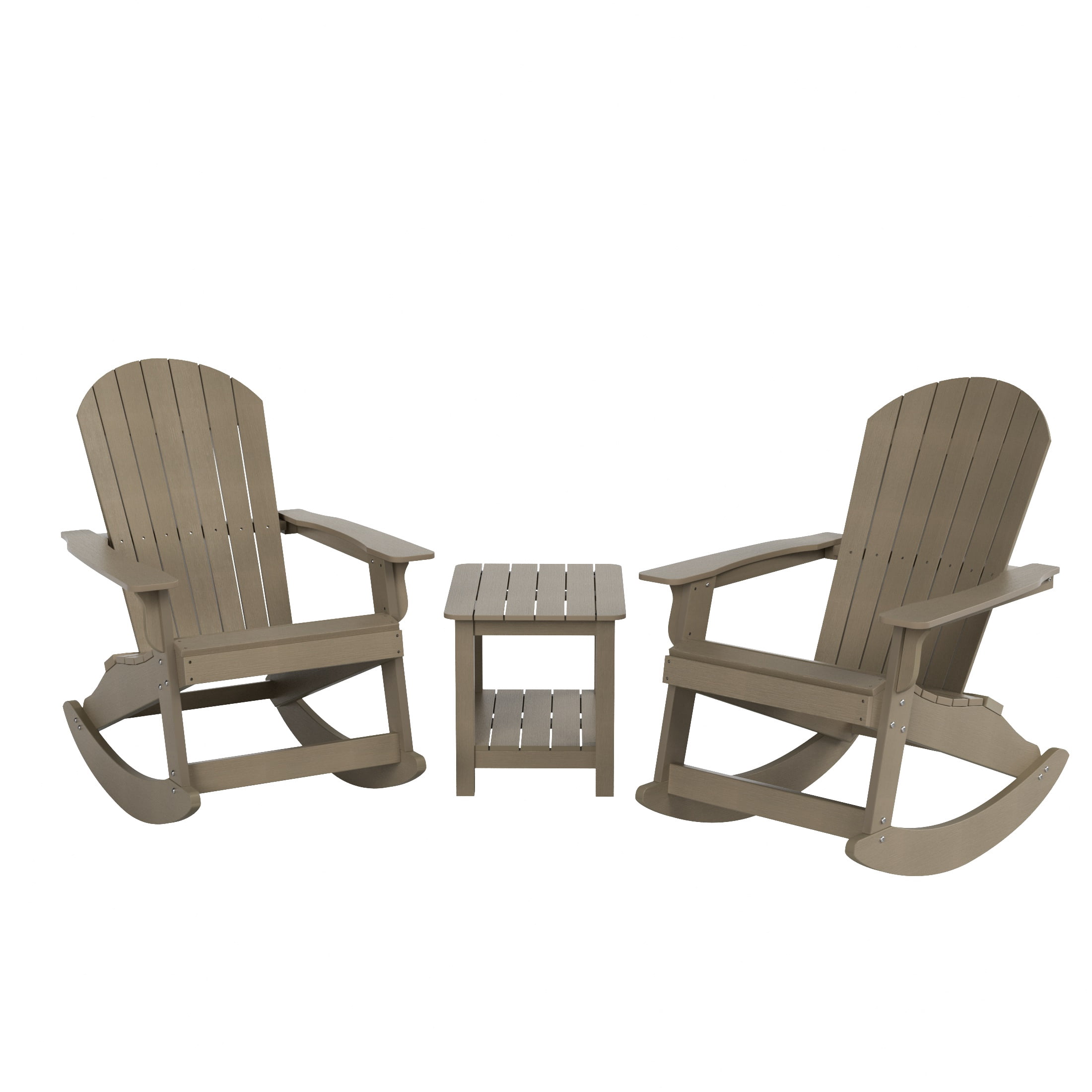 WestinTrends Tuscany 3-Piece HIPS Outdoor Rocking Adirondack Chair With Side Table, Taupe