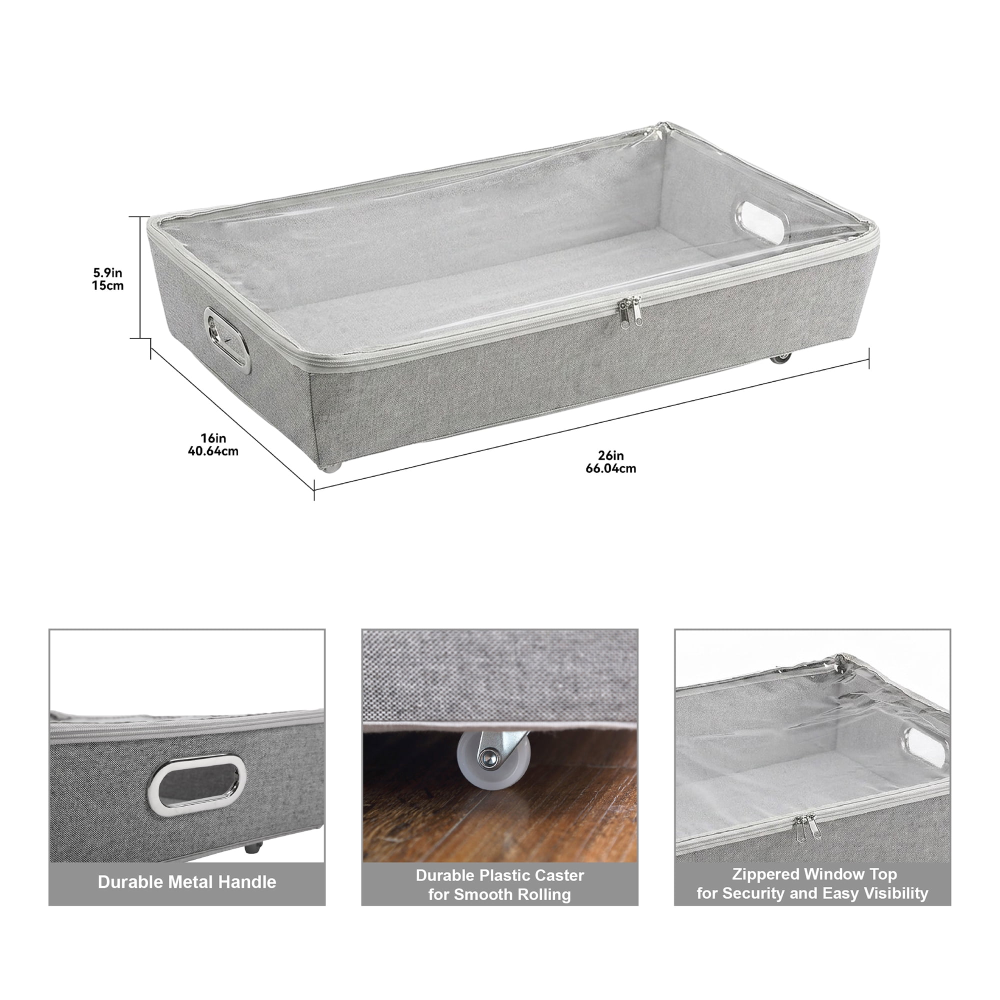 (2 pack) Better Homes & Gardens Under the Bed Rolling Storage Organizer Bin with Zipper for Sorting Shoes and Clothing, Gray