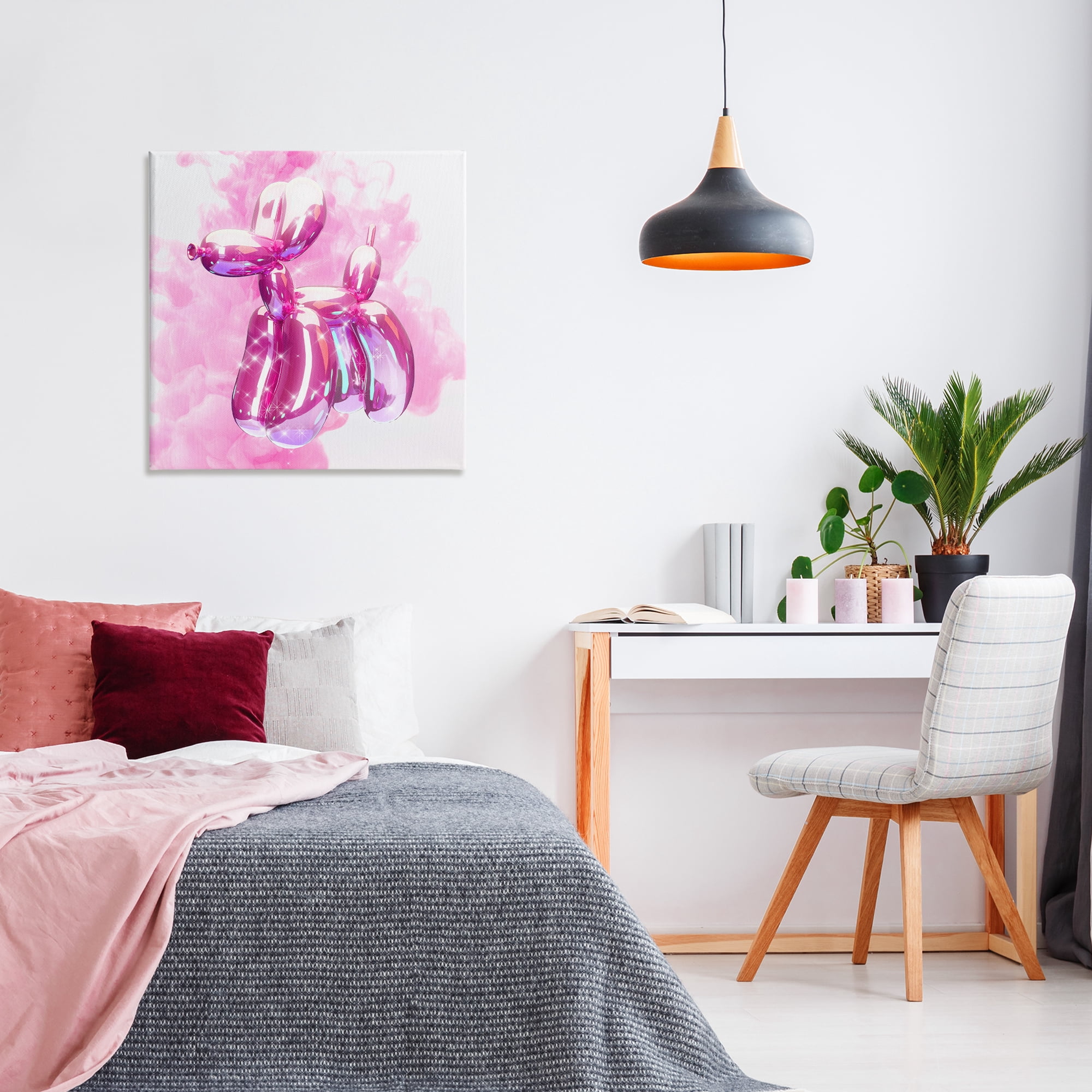 Stupell Industries Pink Glam Balloon Dog Abstract Painting Wrapped Canvas Art Print Wall Art, 30 x 30