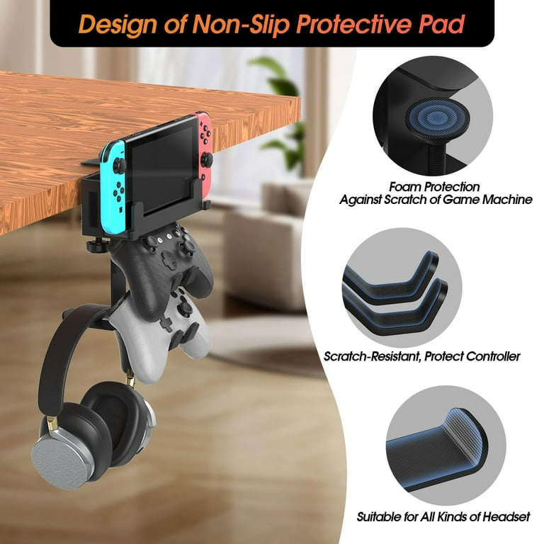 Desk Mount for Switch 360 Rotating Holder for Nintendo Switch OLED with Adjustable Headset Hanger Controller Stand Clamp On Desk Organizer Switch