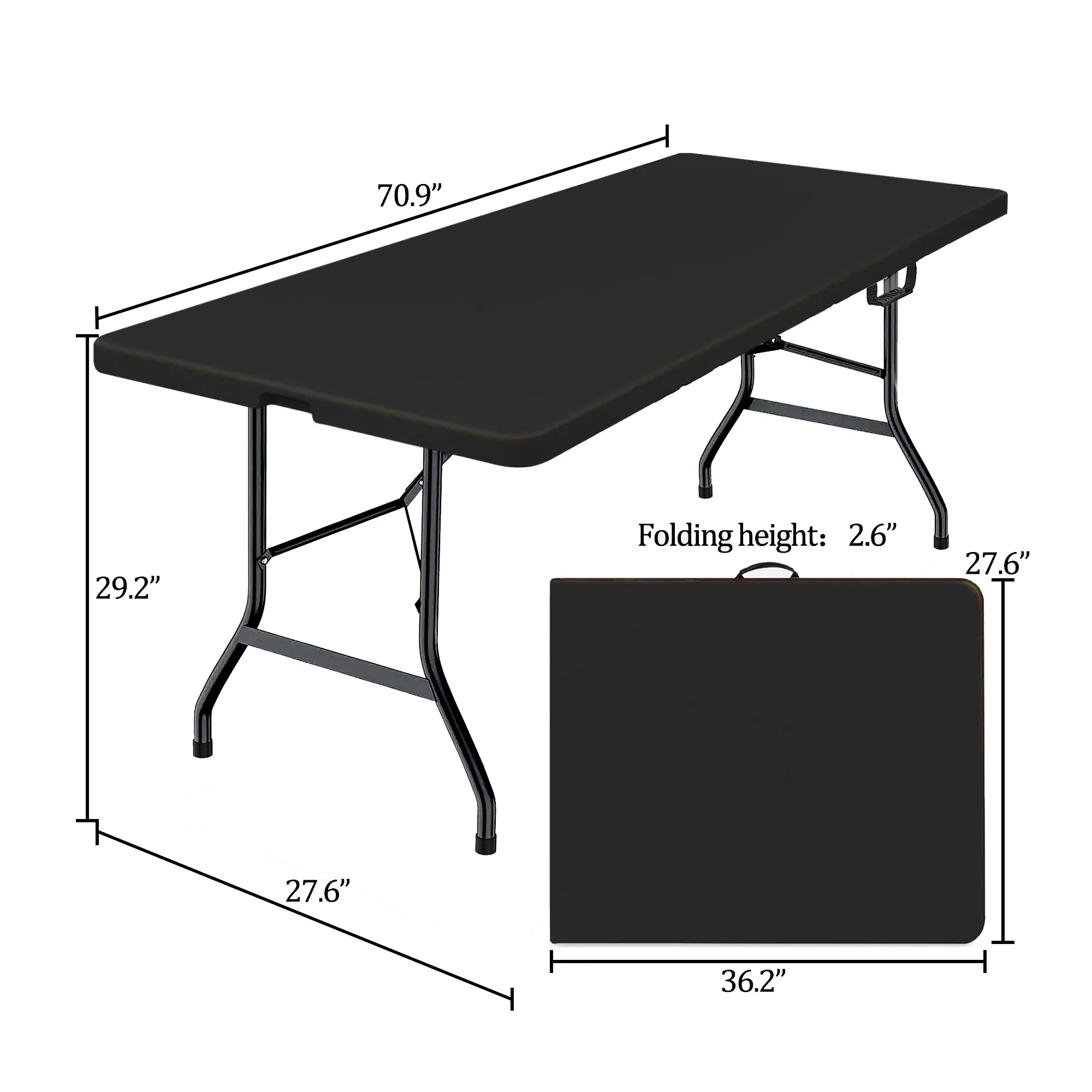 Jopath 6 Foot Folding Table,Black Plastic Folding Table,Built-in