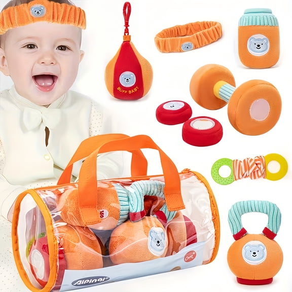 Plush Fitness Equipment Set 6 Pack – Soft Dumbbell Kettlebell Sandbag Workout Theme – Novelty Home Gym Decor & Photo Props for Fitness Enthusiasts & Personal Trainer Gift