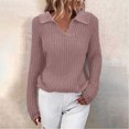 thumbnail image 2 of Womens V Neck Sweaters Lapel Long Sleeve Casual Soft Cozy Cable Knitted Sweater Pullover Solid Color Comfy Sweater Tops, 2 of 6