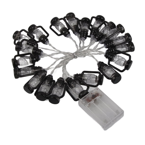 Guirnalda de luces LED negras, estilo retro, impermeable, de plástico, ahorradora de energía, mini lámpara de queroseno para acampar, blanco cálido, 3 m, 20 luces con flash
