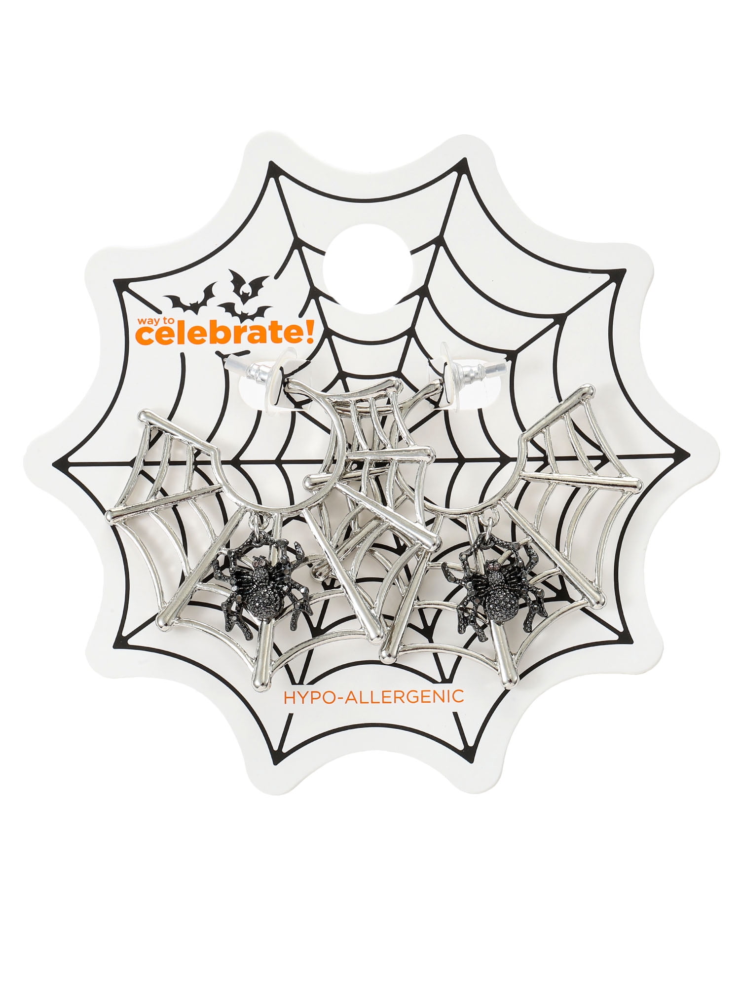 Way to Celebrate Spiderweb Halloween Silver Hoop Earrings, 1 Pair