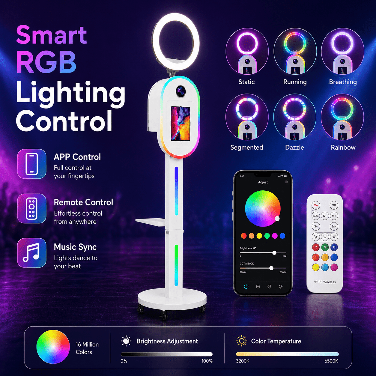 RDYMONKEY Party Photo Booth for iPad 10.2" 10.9" 11" 12.9" and Camera,App Control RGB Fill Light,for Parties,Studio Lighting Equipment,Rental Business &Party Event Supplies