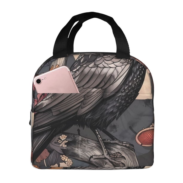 Easygdp Moonlit Crow Blossoms Bolsa Térmica Premium - Tela Oxford Impermeable, Gran Capacidad, Bolsillo Frontal, Unisex para Trabajo, Escuela, Actividades al Aire Libre y Picnics