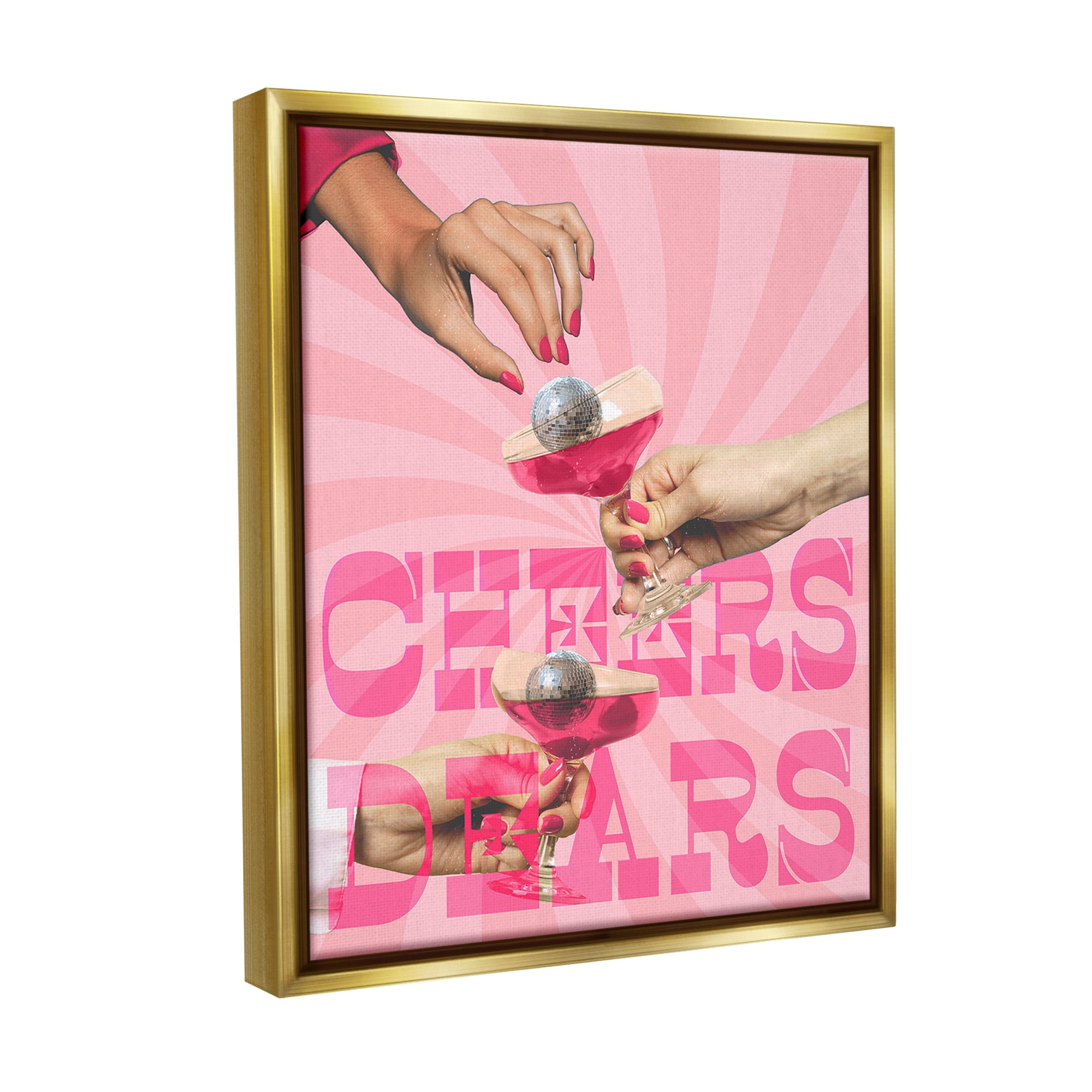 Stupell Industries Groovy Cheers Dears Food & Beverage Painting Gold Floater Framed Canvas Art Print Wall Art, 17 x 21
