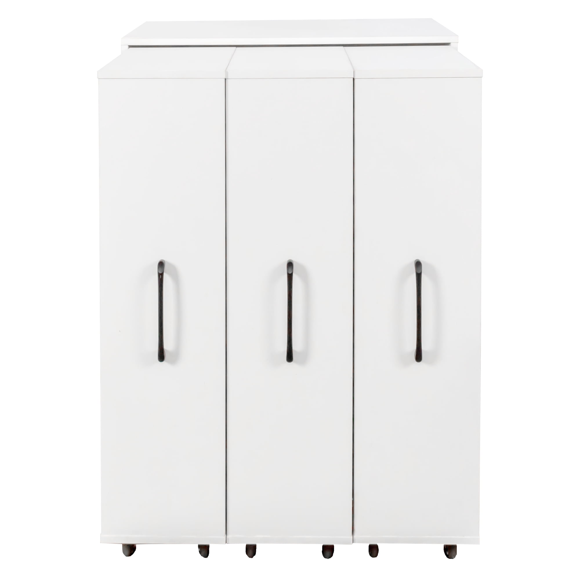Bookcase 3-Tier Pull-Out Door Storage Cabinet with Wheels for Office Bedroom, White