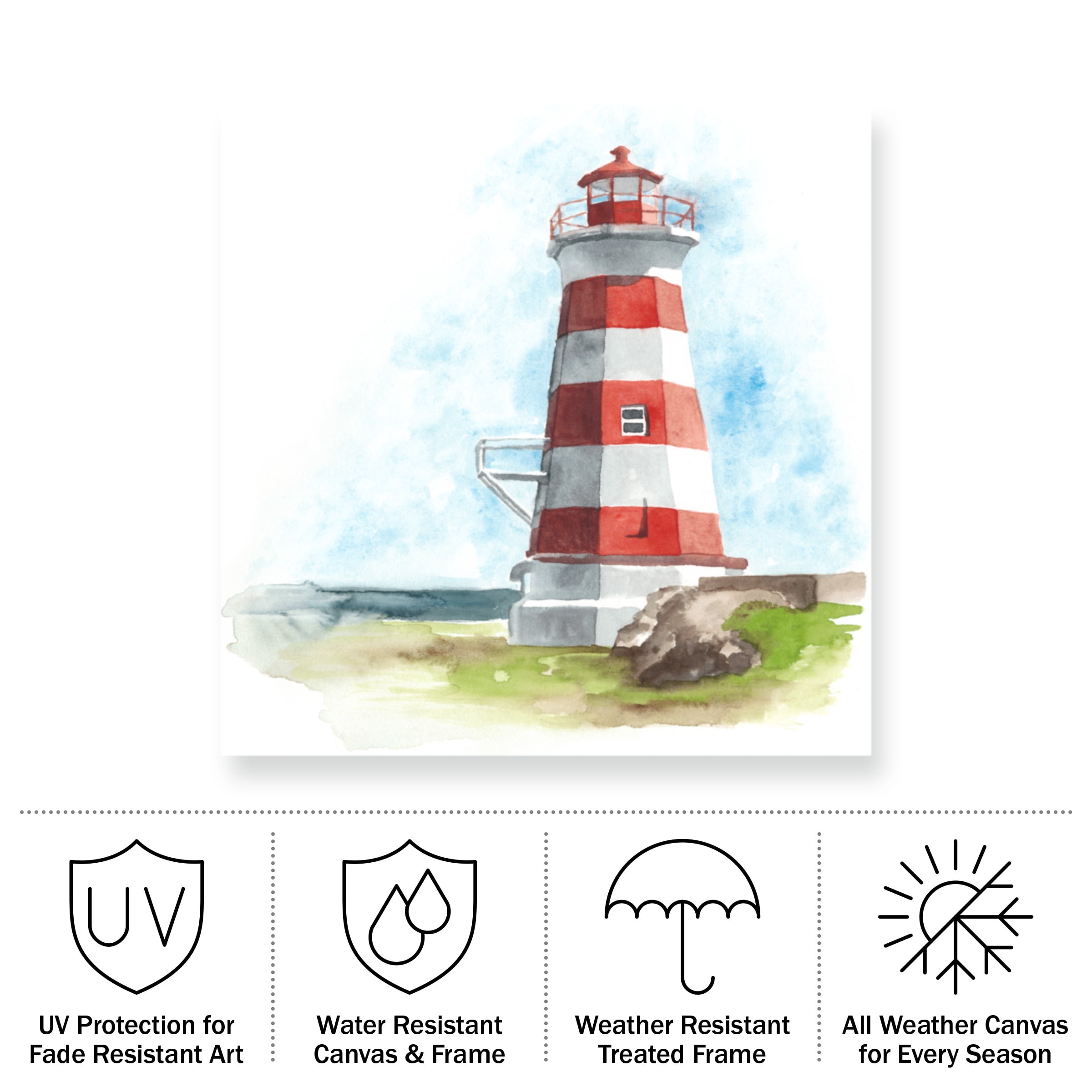 Naomi Mccavitt 'Watercolor Lighthouse I' Outdoor Canvas 24x24