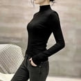 thumbnail image 4 of ClodeEU Womens Turtleneck Long Sleeve Shirts,Ribbed Slim Fit Basic Lightweight Thermal Underwear Tops Black,Womens Plus M, 4 of 7