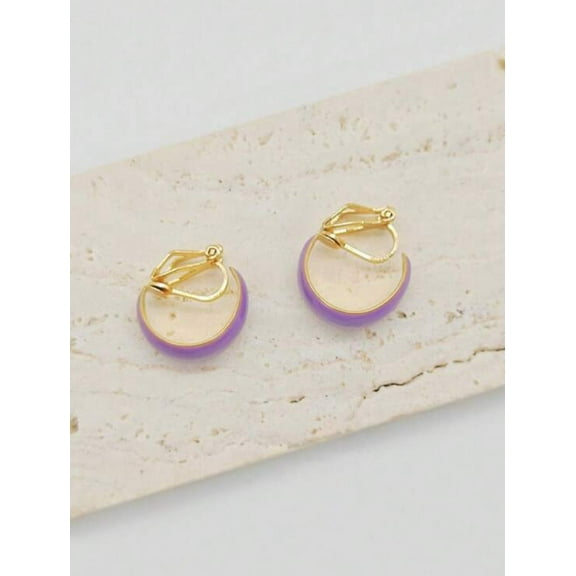Clip on 3/4" small gold and purple wide hoop earrings