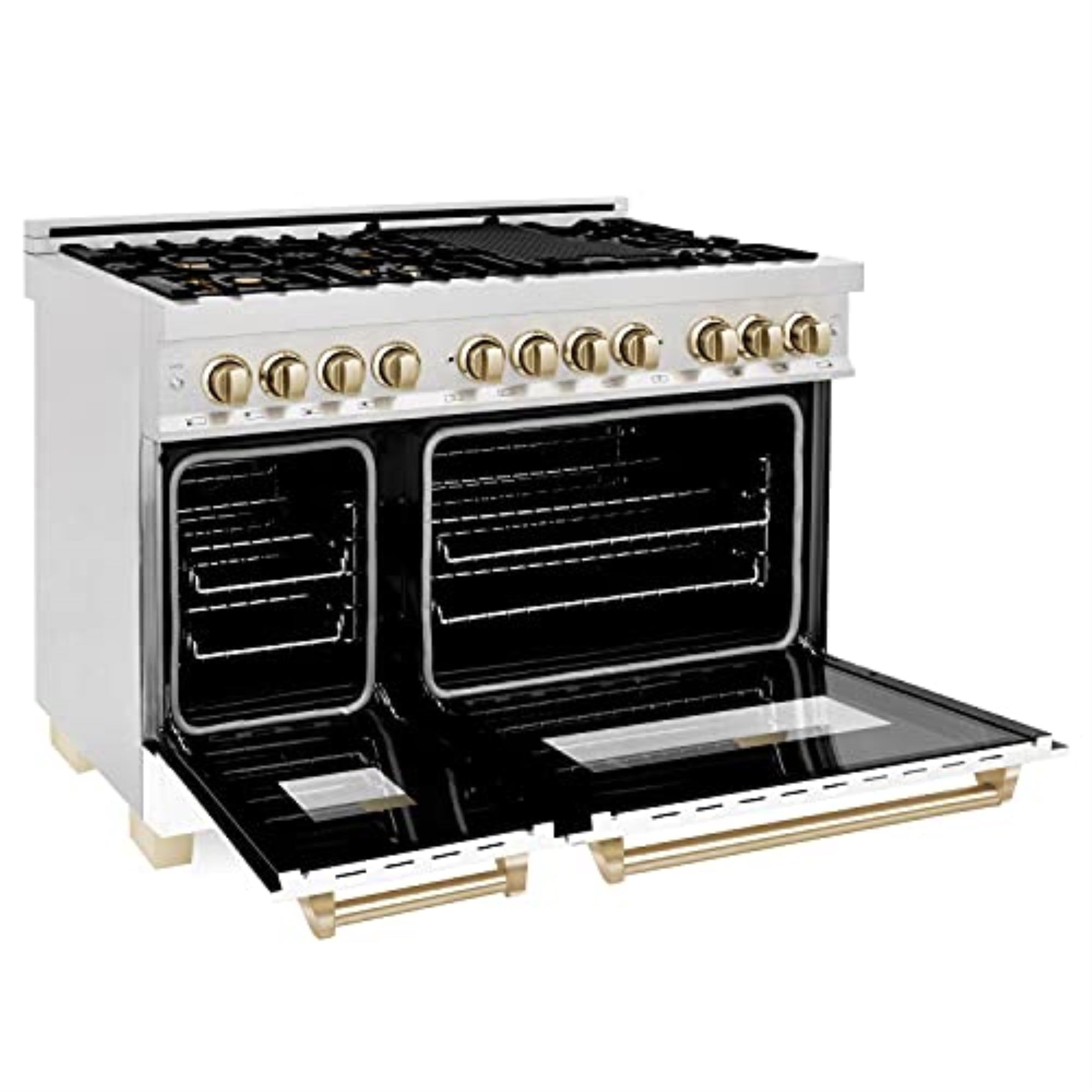 ZLINE 48 in. Autograph Edition Dual Fuel Range in DuraSnow Stainless Steel with White Matte Door and Gold Accents (RASZ-WM-48-G