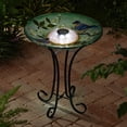 thumbnail image 3 of SOLAR LED FLORAL GLASS BIRD BATH WITH STAND - BLUE BIRD & PEACH BLOSSOM, 3 of 3