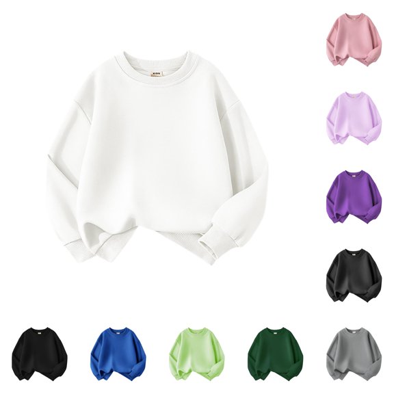SUXIAN Sweatshirt Toddler Boy Solid Color Crew Neck Long Sleeve Pullover Sweatshirt Basic Casual Loose Coat Sweatshirt Kids White_002 4-5 Years