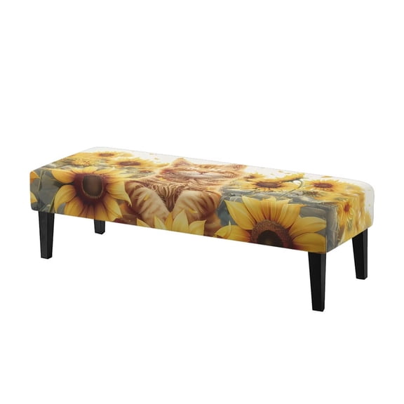 Jiueut Cat Sunflower Print Dining Room Bench Covers, Stretchable Long Bench Seat Slipcover Anti Dust Rectangle Chair Protection for Living Room Bedroom Kitchen