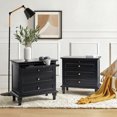thumbnail image 4 of Tina's Home Farmhouse Black Soild wood End Tables Set of 2 with Charging Station, 3 Drawer Side Table with Pull-Out Tray for Living Room, Small Spaces, 4 of 7