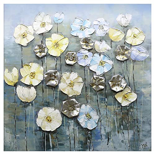 Square Botanical Mixed Media in Blue and White