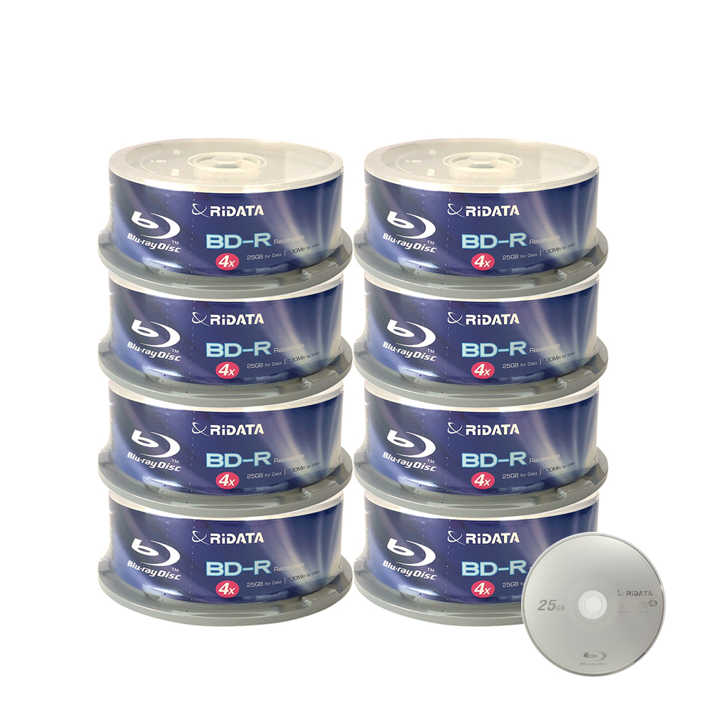200 Pack Ridata 4X BDR BDR 25GB Single Layer Blue Bluray Logo
