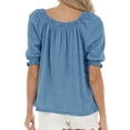 thumbnail image 3 of Camiseta superior para mujer, blusa de color puro, cuello redondo, media manga, puño elástico para oficina en casa, 3 of 5