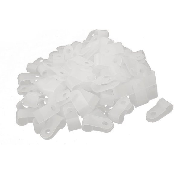 100Pcs Nylon Track Lighting R Type 1/4" 6.4mm Cable Cord Wire Clamp Clip Connectors Fastener White