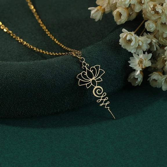 Unalome Lotus Flower Pendant Necklace for Women Stainless Steel Yoga Buddhism Spiritual Jewelry Gift