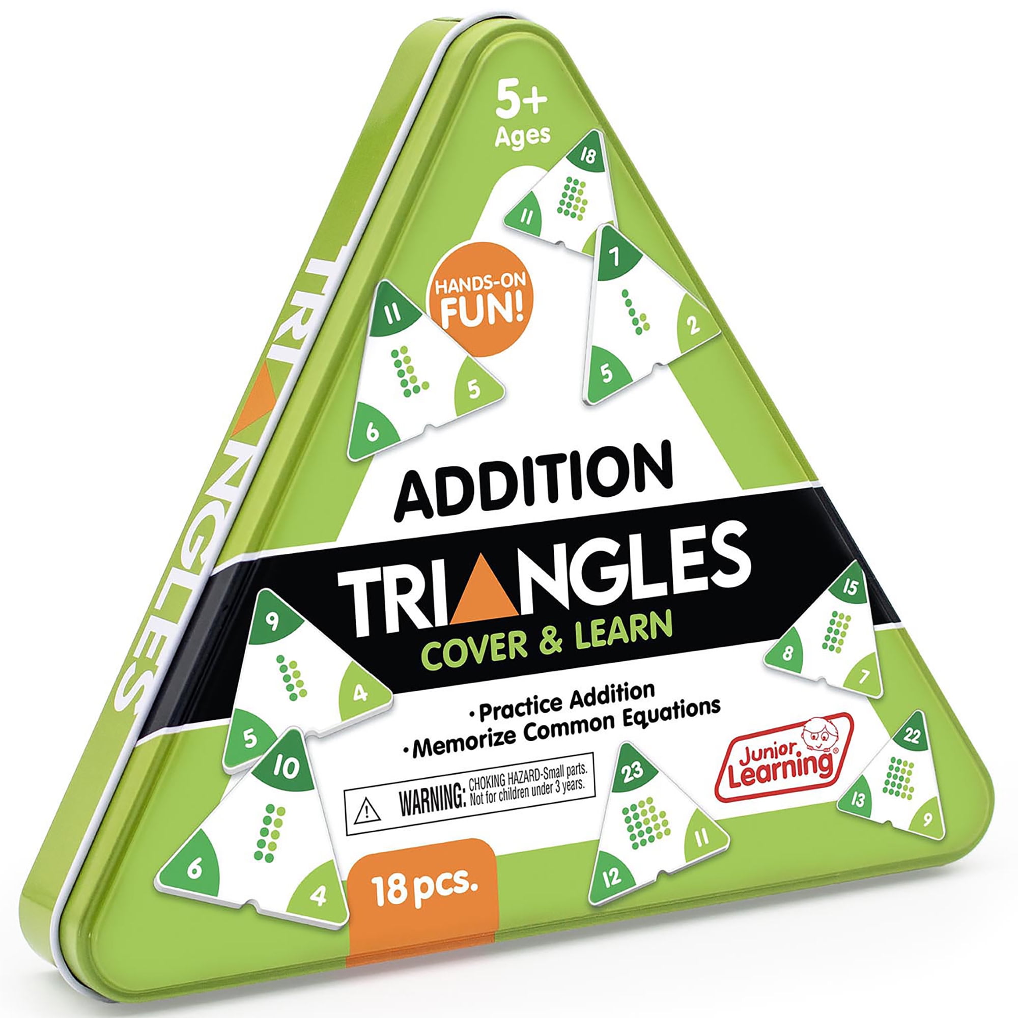 Junior Learning: Addition Triangles - Cover & Learn, Memorize Addition & Subtraction Equations, Color-Coded Visual Math Manipulative, Melamine Pieces