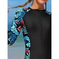 thumbnail image 4 of Girls' Long Sleeve Athletic Tank Top, Tropical Leaf Print Front Zip Boyleg Slimming Quick Dry Kids Workout Vest, Stretch Breathable Summer Outdoor Fitness Top, 4 of 4