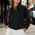 thumbnail image 2 of Tqcoqu Women's Solid Collared Zip Up Denim Jacket Patch Pockets,Drop Shoulder Long Sleeve Cropped Loose Casual Jean Shacket Outerwear for Spring Fall,Black Women's S-XXL, 2 of 8